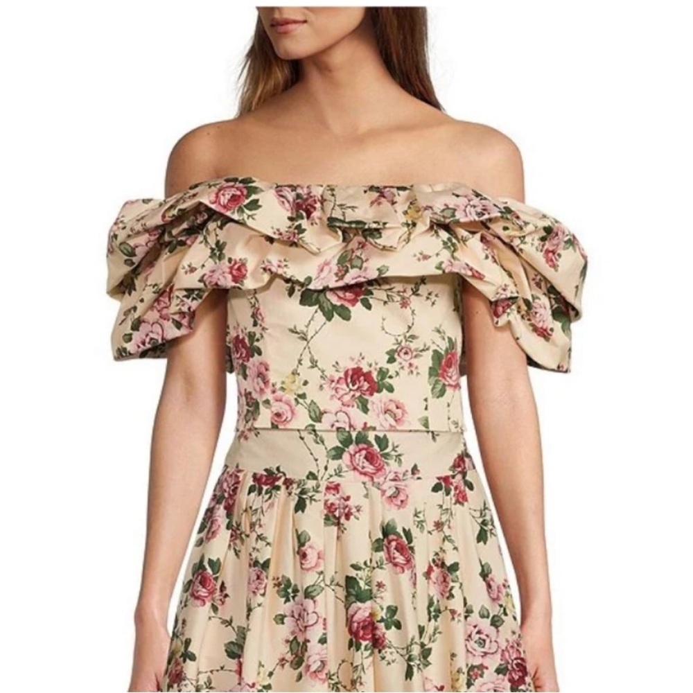 ANTONIO MELANI Floral Ruffle Crop Top - Cream and Pink